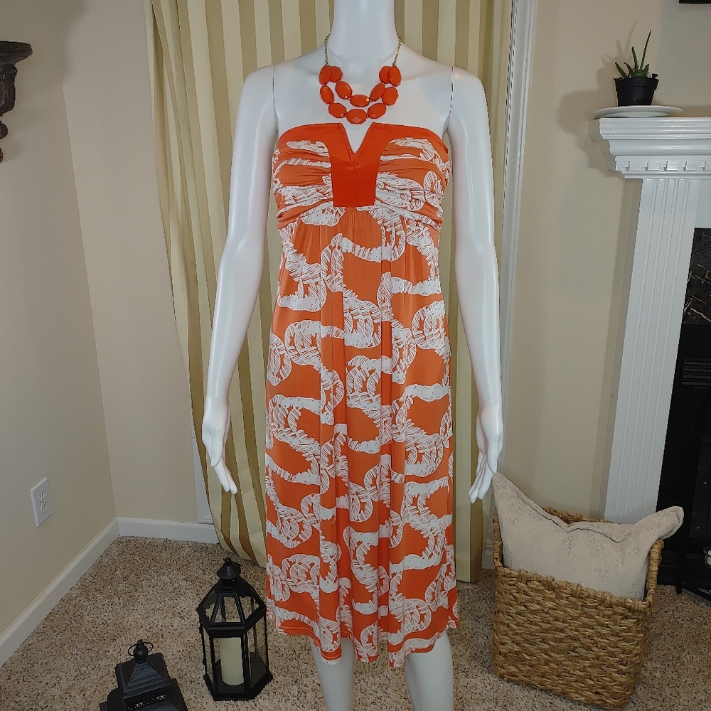 PRAIRIE NEW YORK CRUSH ORANGE STRAPLESS DRESS WITH BONED SIDES S
